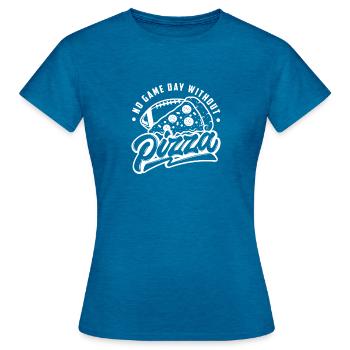 No Game Day Without Pizza, Football Fan - Frauen T-Shirt - Antikblaues Saphir meliert - Vorne - AI Model Female 172 dark (172cm)