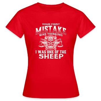 Eines der Schafe - Wikingerkrieger Nordische Mythologie - Frauen T-Shirt - Rot - Vorne - AI Model Female 172 dark (172cm)