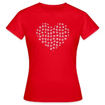 Paws Heart Print Funny Pet Pawprints Animal Lover - Women's T-Shirt - red - Front - AI Model Female 172 dark (172cm)
