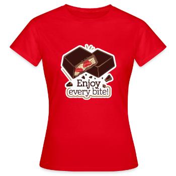 SCHOKORIEGEL GENIESSEN SIE JEDEN BISSEN - Frauen T-Shirt - Rot - Vorne - AI Model Female 172 dark (172cm)