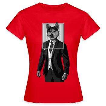 Chien husky avec des vêtements de costume dans le cadre de l’image - T-shirt Femme - rouge - Devant - AI Model Female 172 dark (172cm)