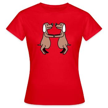 2 chiens gros ventre en surpoids dansant ensemble - T-shirt Femme - rouge - Devant - AI Model Female 172 dark (172cm)