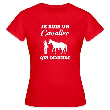 Humour Cheval cavalier qui déchire - T-shirt Femme - rouge - Devant - AI Model Female 172 dark (172cm)