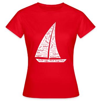 Segelboot Wortwolken Design - Frauen T-Shirt - Rot - Vorne - AI Model Female 172 dark (172cm)