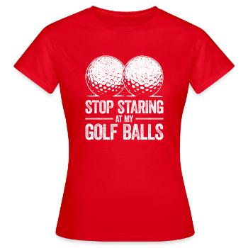 S’il vous plaît, ne regardez pas mes balles de golf - T-shirt Femme - rouge - Devant - AI Model Female 172 dark (172cm)