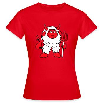Mouton Diable Satan Enfer Mal Trident Cornes Cool - T-shirt Femme - rouge - Devant - AI Model Female 172 dark (172cm)