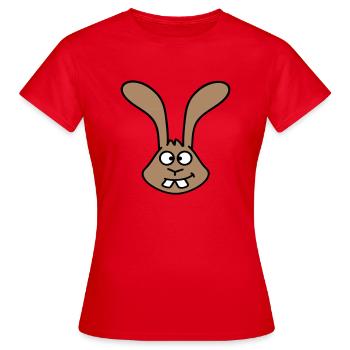 Rabbit looks squints grimace funny silly smile - Women's T-Shirt - red - Front - AI Model Female 172 dark (172cm)