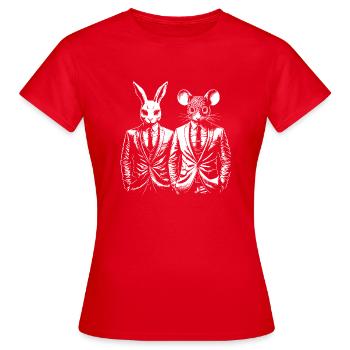 Hase und Maus im menschlichen Anzug - Frauen T-Shirt - Rot - Vorne - AI Model Female 172 dark (172cm)