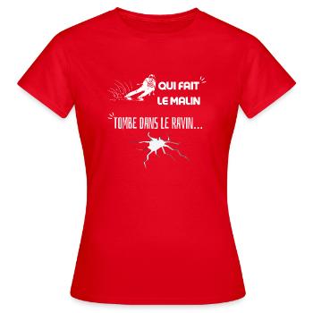 Qui fait le malin, tombe dans le ravin (ski) - T-shirt Femme - rouge - Devant - AI Model Female 172 dark (172cm)