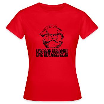 Karl Marx Zitat | Sein bestimmt Bewusstsein - Frauen T-Shirt - Rot - Vorne - AI Model Female 172 dark (172cm)