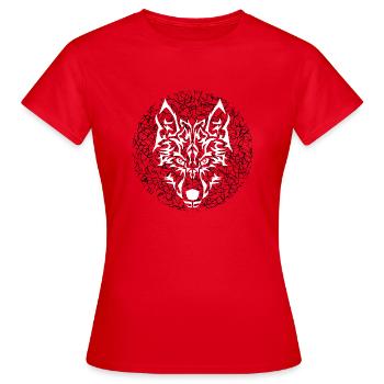 Wolfskopf, Wolf Tatoo Zeichnung - Frauen T-Shirt - Rot - Vorne - AI Model Female 172 dark (172cm)