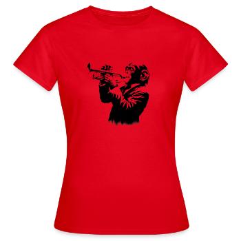 Trompettiste dans Monkey Orchestra StreetArt Banksy - T-shirt Femme - rouge - Devant - AI Model Female 172 dark (172cm)