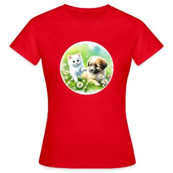 Hund und Katze in Harmonie - Frauen T-Shirt - Rot - Vorne - AI Model Female 172 dark (172cm)