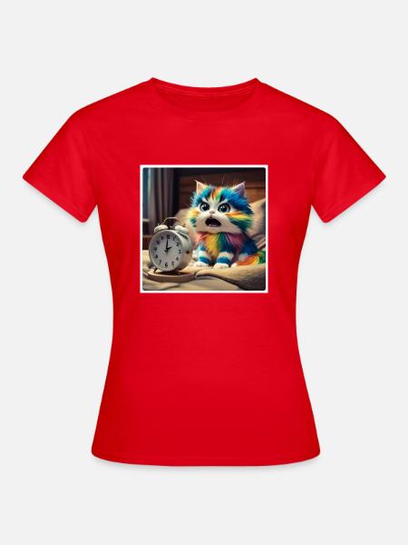 Katze mit Wecker - Frauen T-Shirt - Rot