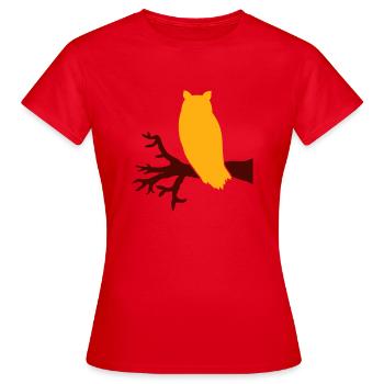 Owl Eagle Owl Branch Tree Forest Night Silhouette Outline Cute - Women's T-Shirt - red - Front - AI Model Female 172 dark (172cm)