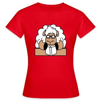 Sheep Nerd Geek Book Reading Nerd Horn-Rimmed Glasses Desk - Women's T-Shirt - red - Front - AI Model Female 172 dark (172cm)