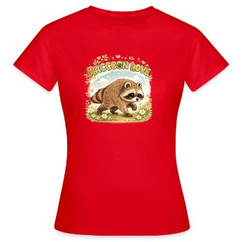 Raccoon Love – Süßer Waschbär im Vintage-Aquarell - Frauen T-Shirt - Rot - Vorne - AI Model Female 172 dark (172cm)