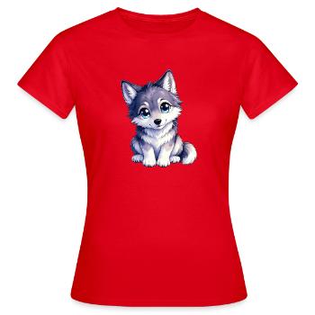 Chiot loup câlin aux yeux bleus - T-shirt Femme - rouge - Devant - AI Model Female 172 dark (172cm)