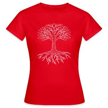 Baum mit seinen Wurzeln - Frauen T-Shirt - Rot - Vorne - AI Model Female 172 dark (172cm)