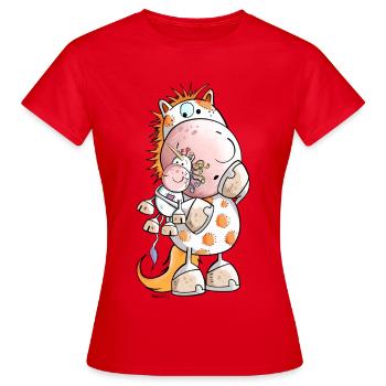 Pferd mit Einhorn Kuscheltier Cartoon  - Frauen T-Shirt - Rot - Vorne - AI Model Female 172 dark (172cm)