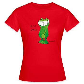 Janoschs Günter Kastenfrosch Just Smile Spruch - Frauen T-Shirt - Rot - Vorne - AI Model Female 172 dark (172cm)