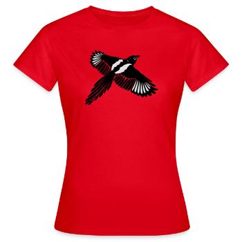 Magpie with large wings. - Women's T-Shirt - red - Front - AI Model Female 172 dark (172cm)