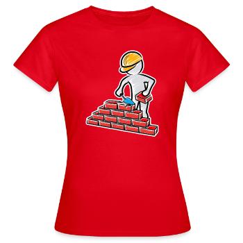 Bauarbeiter mit Maurerkelle, Mörtel und Mauer - Frauen T-Shirt - Rot - Vorne - AI Model Female 172 dark (172cm)
