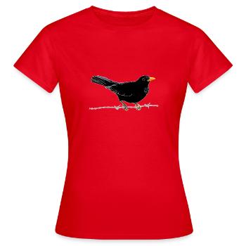 Blackbird on barbed wire - Women's T-Shirt - red - Front - AI Model Female 172 dark (172cm)