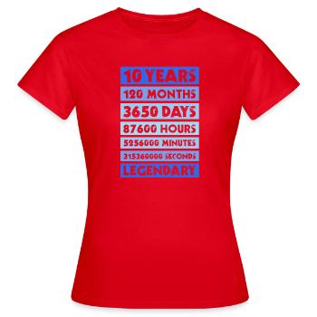 10 ans, anniversaire, entreprise, privé - T-shirt Femme - rouge - Devant - AI Model Female 172 dark (172cm)