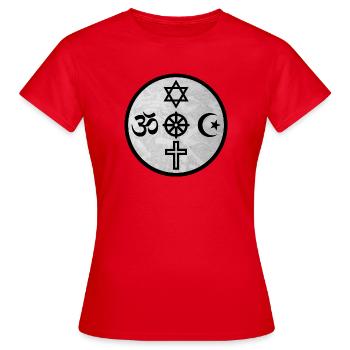 Hindouisme Bouddhisme Judaïsme Christianisme Islam - T-shirt Femme - rouge - Devant - AI Model Female 172 dark (172cm)
