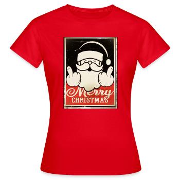 merry christmas xmas middle finger obey sticker - Women's T-Shirt - red - Front - AI Model Female 172 dark (172cm)