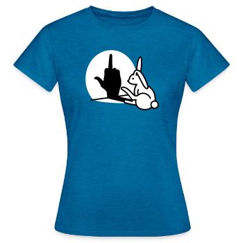 Lapins Ombre Main FUCK OFF Majeur lapin - T-shirt Femme - bleu saphir antique chiné - Devant - AI Model Female 172 dark (172cm)