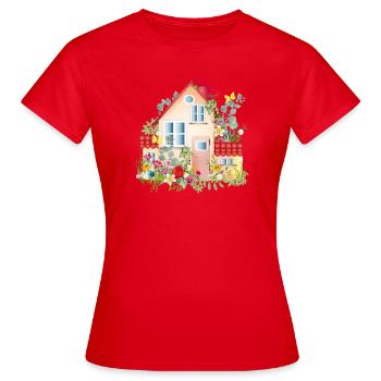 bunte Villa mit üppigen Garten - Ein Traumhaus - Frauen T-Shirt - Rot - Vorne - AI Model Female 172 dark (172cm)