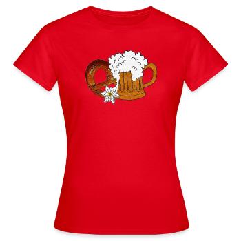 Bierglas, Volksfeste, Brezel mit Bierhumpen - Frauen T-Shirt - Rot - Vorne - AI Model Female 172 dark (172cm)