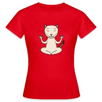 Yoga Cat Cat Owner Shorthaired Domestic Cat - Women's T-Shirt - red - Front - AI Model Female 172 dark (172cm)