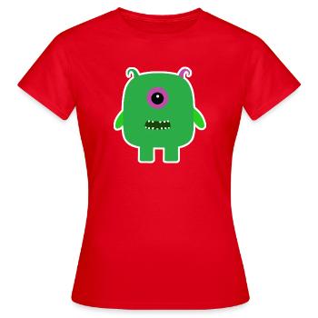 Grüner Zyklop-Monster | Niedlicher quadratischer Alien - Frauen T-Shirt - Rot - Vorne - AI Model Female 172 dark (172cm)