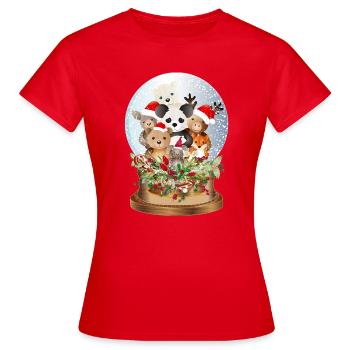 schöne nostalgische Schneekugel mit Kuscheltiere - Frauen T-Shirt - Rot - Vorne - AI Model Female 172 dark (172cm)