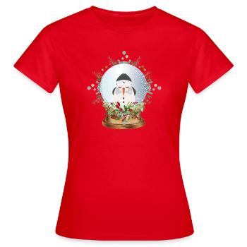 schöne nostalgische Schneekugel mit Schneemann - Frauen T-Shirt - Rot - Vorne - AI Model Female 172 dark (172cm)