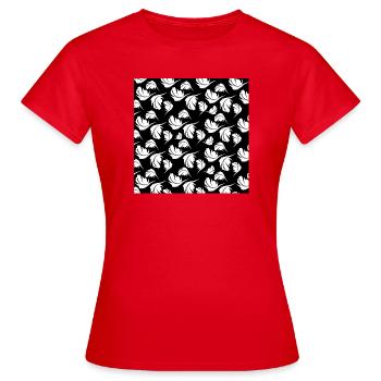 tees mit federmuster, daunenfedermuster dunkel - Frauen T-Shirt - Rot - Vorne - AI Model Female 172 dark (172cm)
