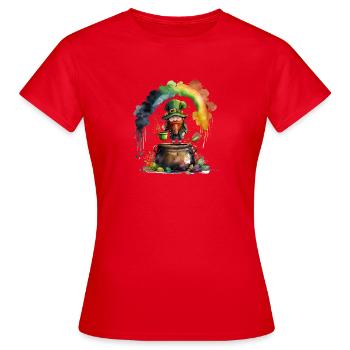 Leprechaun Kobold unter einem Regenbogen - Frauen T-Shirt - Rot - Vorne - AI Model Female 172 dark (172cm)