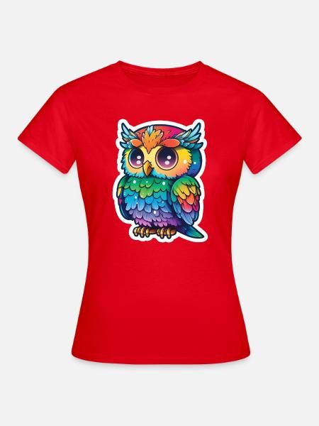 Farbenfrohe Eulenillustration - Frauen T-Shirt - Rot
