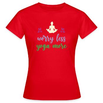 Worry Less Yoga More - Women's T-Shirt - red - Front - AI Model Female 172 dark (172cm)