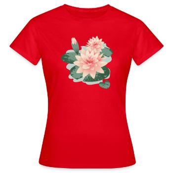 Fleurs de nénuphars avec bourgeon dans l’étang de nénuphars - T-shirt Femme - rouge - Devant - AI Model Female 172 dark (172cm)