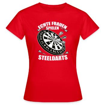 Echte Frauen Spielen SteelDarts - Frauen T-Shirt - Rot - Vorne - AI Model Female 172 dark (172cm)
