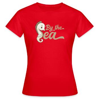 Au bord de la mer « ByeTheSea » hippocampe - T-shirt Femme - rouge - Devant - AI Model Female 172 dark (172cm)