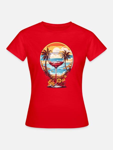 Strand Weinglas - Frauen T-Shirt - Rot
