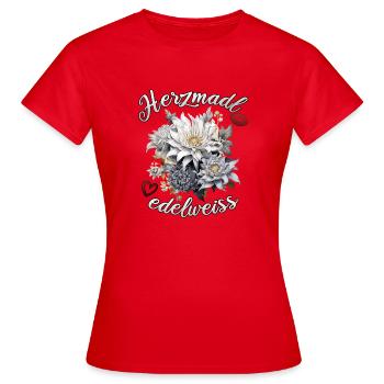 Trachtenshirt Herzmadl Edelweiss Dirndl Damen - Frauen T-Shirt - Rot - Vorne - AI Model Female 172 dark (172cm)
