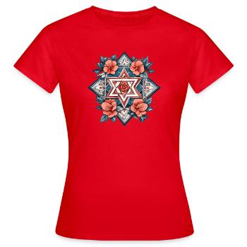 Jewish Star with Flowers - Women's T-Shirt - red - Front - AI Model Female 172 dark (172cm)