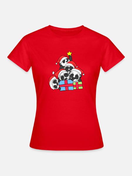 Pandas mit Geschenke - Weihnachtsbaum - Frauen T-Shirt - Rot