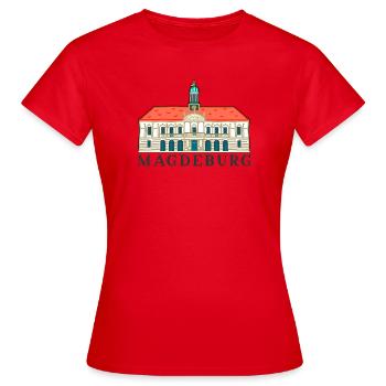 Magdeburg, Old Town Hall, Germany Drawing - Women's T-Shirt - red - Front - AI Model Female 172 dark (172cm)